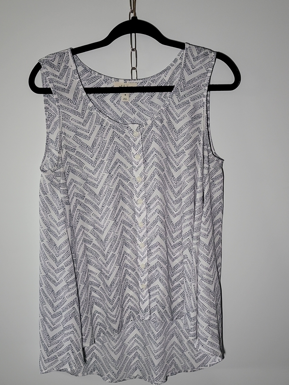 Style & Co. White and Blue Chevron-Print Button-Front Camisole